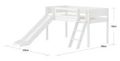 FLEXA White halbhohes Bett mit Schrägleiter, Rutsche und Streben Absturzsicherung weiß
