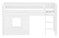 FLEXA White halbhohes Bett mit senkrechter Leiter, Baumhaus Panelen und Streben Absturzsicherung weiß