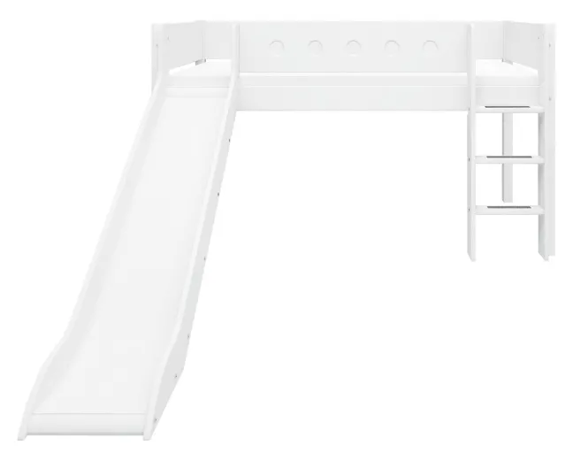 FLEXA White halbhohes Bett senk. Leiter und Rutsche weiß