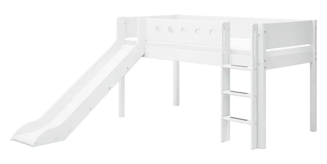FLEXA White halbhohes Bett senk. Leiter und Rutsche weiß