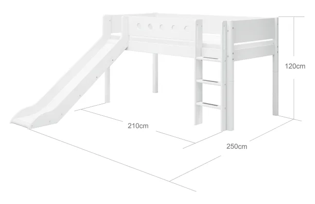 FLEXA White halbhohes Bett senk. Leiter und Rutsche weiß