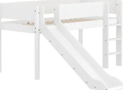 FLEXA White halbhohes Bett senkrechter Leiter, Rutsche und Rillen Absturzsicherung weiß