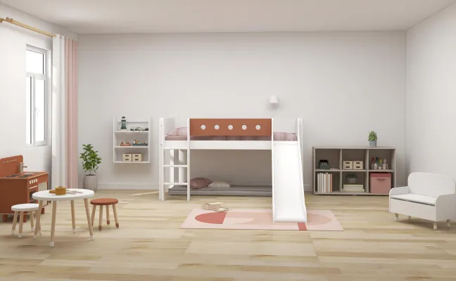 FLEXA White halbhohes Bett 90x200 cm mit senk. Leiter und Rutsche weiß/rotviolett Sale