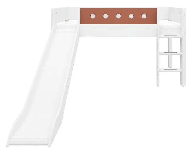 FLEXA White halbhohes Bett 90x200 cm mit senk. Leiter und Rutsche weiß/rotviolett Sale