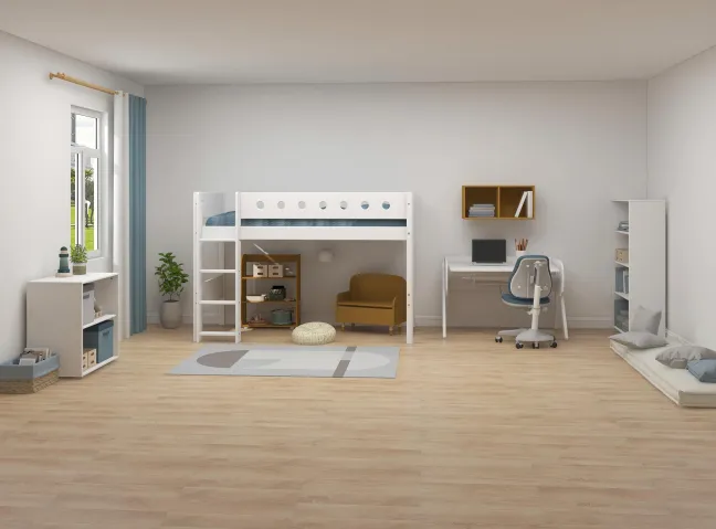 FLEXA White Mittelhohes Bett mit senkrechter Leiter weiß