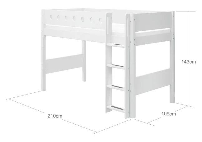 FLEXA White Mittelhohes Bett mit senkrechter Leiter weiß