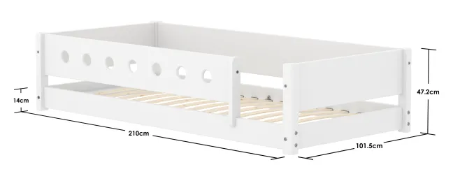 FLEXA White Montessori Bett 90x200cm mit 3/4 Abturzsicherung weiß