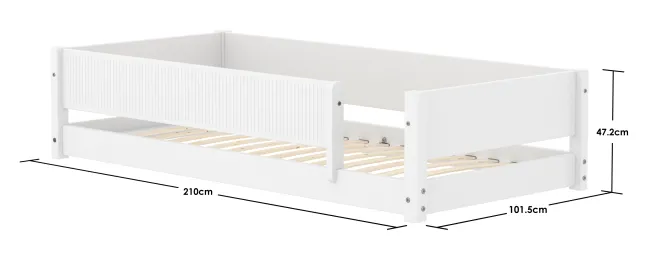 FLEXA White Montessori Bett 90x200cm mit 3/4 Rillen Abturzsicherung weiß