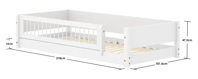 FLEXA White Montessori Bett 90x200cm mit 3/4 Streben Absturzsicherung weiß