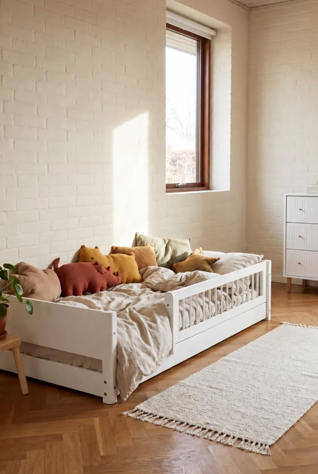 FLEXA White Montessori Bett 90x200cm mit 3/4 Streben Absturzsicherung weiß