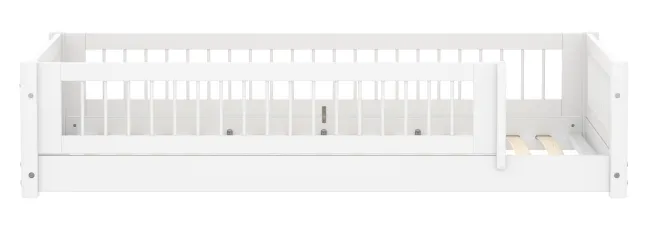 FLEXA White Montessori Bett 90x200cm mit Streben und 3/4 Absturzsicherung weiß