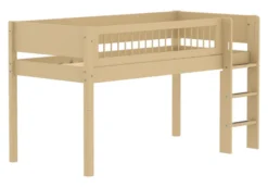 FLEXA White Sand halbhohes Bett mit senkrechter Leiter und Streben Absturzsicherung sand