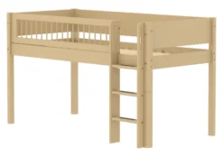 FLEXA White Sand halbhohes Bett mit senkrechter Leiter und Streben Absturzsicherung sand