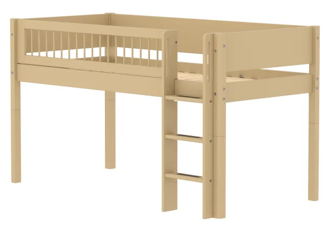 FLEXA White Sand halbhohes Bett mit senkrechter Leiter und Streben Absturzsicherung sand
