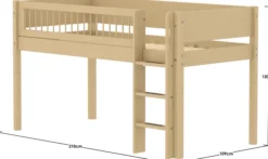 FLEXA White Sand halbhohes Bett mit senkrechter Leiter und Streben Absturzsicherung sand