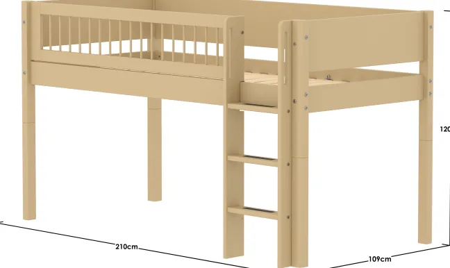 FLEXA White Sand halbhohes Bett mit senkrechter Leiter und Streben Absturzsicherung sand
