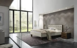 Hasena Noah Polsterbett 180x200cm Fußhöhe: 25cm Nussbaum geölt/Pepe beige
