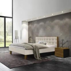 Hasena Noah Polsterbett 180x200cm Fußhöhe: 25cm Wildeiche natur geölt/Pepe beige