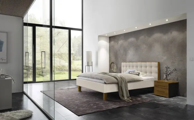 Hasena Noah Polsterbett 180x200cm Fußhöhe: 20cm Wildeiche natur geölt/Pepe beige