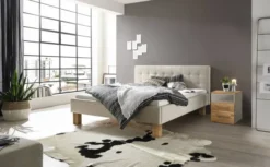 Hasena Noemi Polsterbett 180x200cm Fußhöhe: 25cm Wildbuche natur geölt/Pepe beige