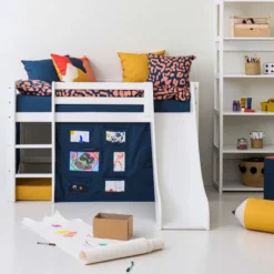 Hoppekids ECO Dream Halbhochbett Junior 70x160cm mit Rutsche und gerader Leiter teilbar weiß