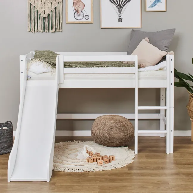 Hoppekids ECO Dream Halbhochbett Junior 70x160cm mit Rutsche und gerader Leiter teilbar weiß