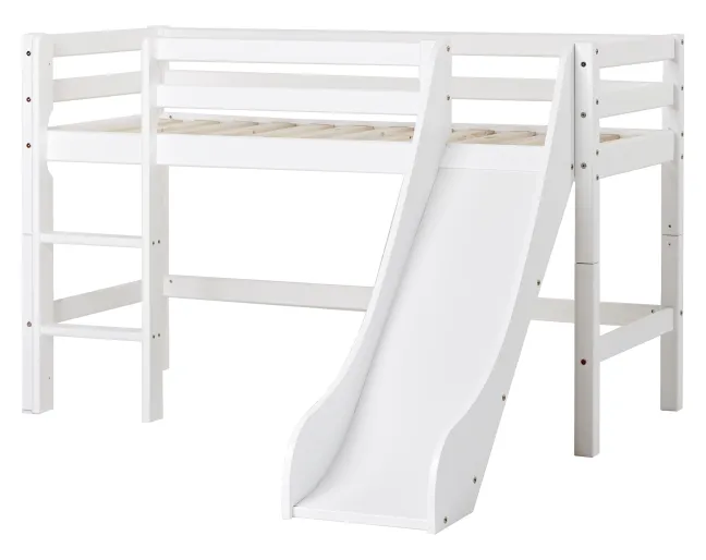 Hoppekids ECO Dream Halbhochbett Junior 70x160cm mit Rutsche und gerader Leiter teilbar weiß