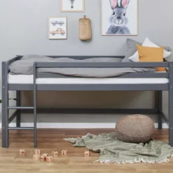 Hoppekids ECO Dream Halbhochbett 90x200cm mit gerader Leiter teilbar dunkelgrau
