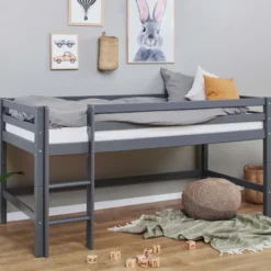 Hoppekids ECO Dream Halbhochbett 90x200cm mit gerader Leiter teilbar dunkelgrau