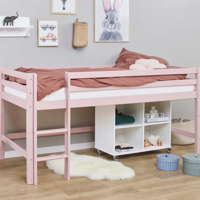 Hoppekids ECO Dream Halbhochbett 90x200cm mit gerader Leiter teilbar rosa