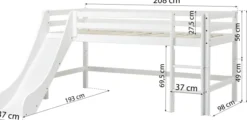 Hoppekids ECO Dream Halbhochbett 90x200cm mit Rutsche und gerader Leiter weiß
