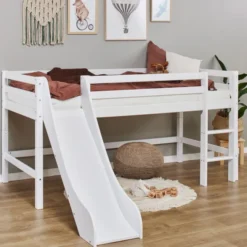 Hoppekids ECO Dream Halbhochbett 90x200cm mit Rutsche und gerader Leiter weiß