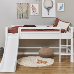 Hoppekids ECO Dream Halbhochbett 90x200cm mit Rutsche und gerader Leiter weiß