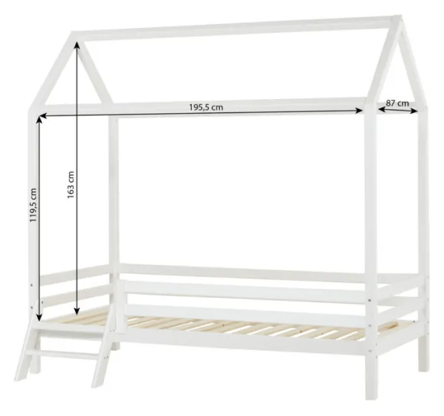 Hoppekids ECO Dream Hausbett 90x200cm mit 3/4 Absturzs. und kleiner Leiter weiß