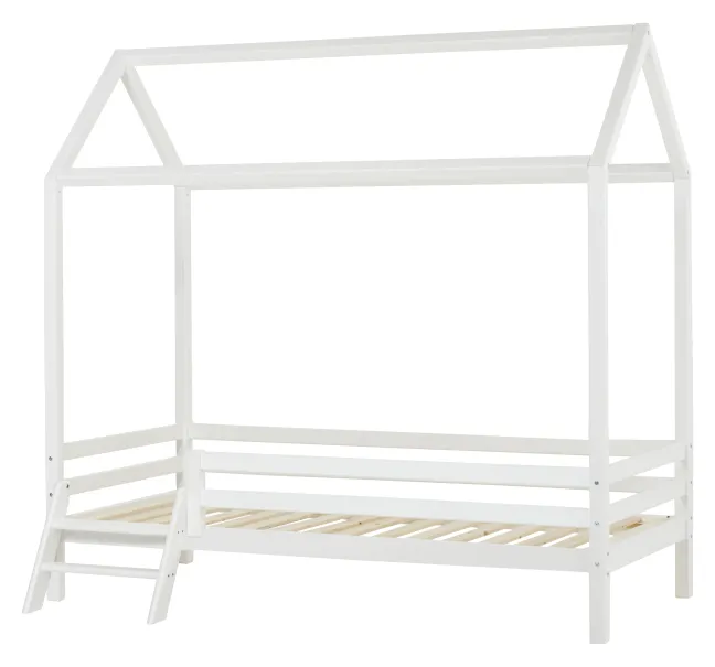 Hoppekids ECO Dream Hausbett 90x200cm mit 3/4 Absturzs. und kleiner Leiter weiß