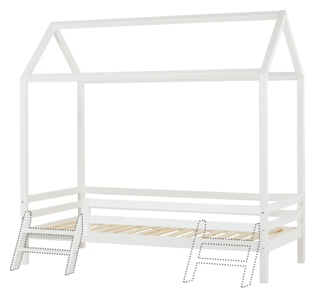 Hoppekids ECO Dream Hausbett 90x200cm mit 3/4 Absturzs. und kleiner Leiter weiß