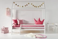 Hoppekids ECO Dream Hausbett 90x200cm mit 3/4 Absturzs. und kleiner Leiter weiß