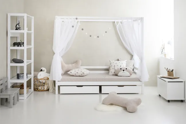 Hoppekids ECO Dream Himmelbett 90x200cm mit 3/4 Absturzs. und kleiner Leiter weiß