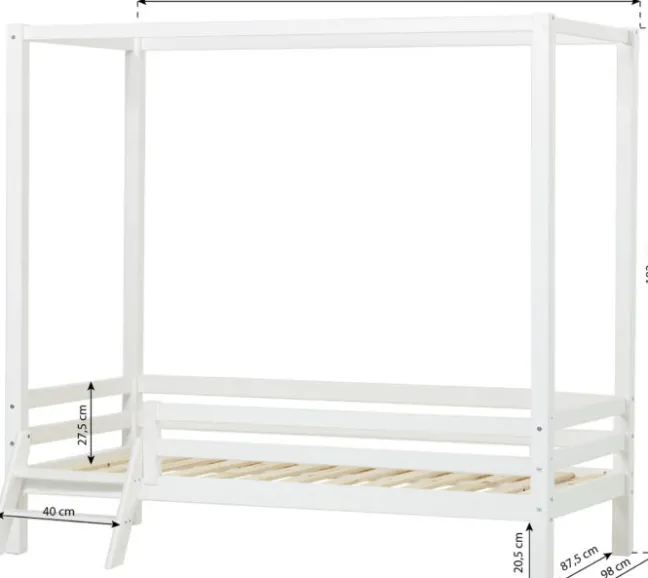 Hoppekids ECO Dream Himmelbett 90x200cm mit 3/4 Absturzs. und kleiner Leiter weiß