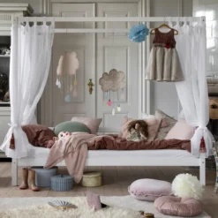 Hoppekids ECO Dream Himmelbett 90x200cm mit hinterer Absturzs. weiß