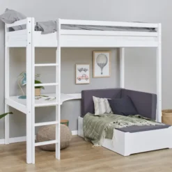 Hoppekids ECO Dream Hochbett Mega 90x200 cm mit Lounge-Modul (inkl. Passender Matratze) und Schreibtisch