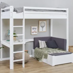 Hoppekids ECO Dream Hochbett Mega 90x200cm mit Lounge-Modul und Schreibtisch weiß