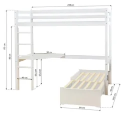 Hoppekids ECO Dream Hochbett Mega 90x200cm mit Lounge-Modul und Schreibtisch weiß