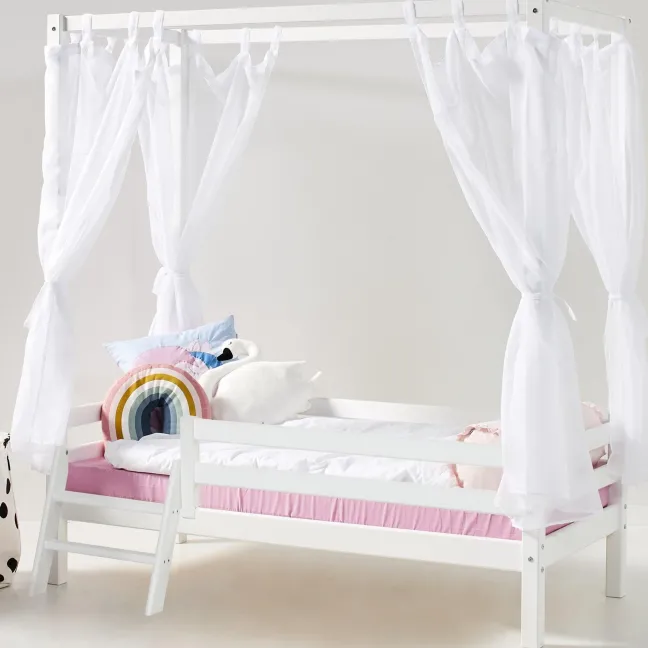 Hoppekids ECO Dream Junior Himmelbett 70x160cm mit 3/4 Absturzs. und kleiner Leiter weiß