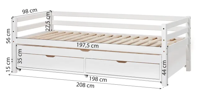Hoppekids ECO Dream Tagesbett mit Gästebett und 2 Bettkästen weiß