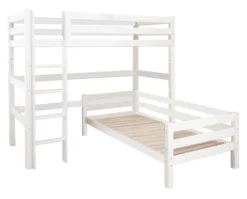 Hoppekids ECO Luxury Eck-Etagenbett 90x200cm mit Rollrost und gerader Leiter weiß