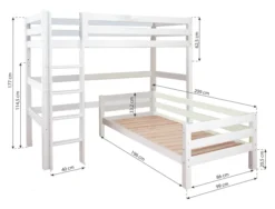Hoppekids ECO Luxury Eck-Etagenbett 90x200cm mit Rollrost und gerader Leiter weiß