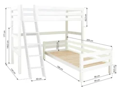 Hoppekids ECO Luxury Eck-Etagenbett 90x200cm mit Rollrost und Schrägleiter weiß