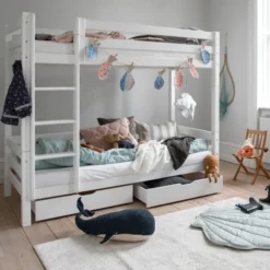 Hoppekids ECO Luxury Etagenbett hoch 90x200cm mit Rollrost und gerader Leiter weiß