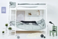Hoppekids ECO Luxury Etagenbett hoch 90x200cm mit Rollrost und Schrägleiter weiß